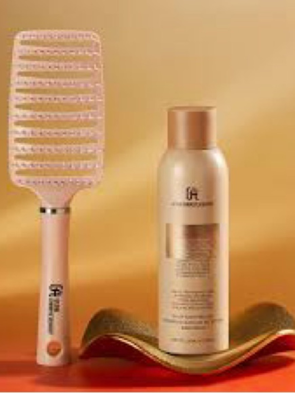 Gold Hair Care Spray with Pink Vent Brush - Unbranded